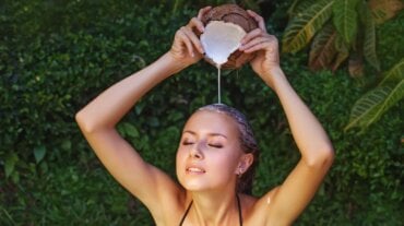 Woman using coconut milk